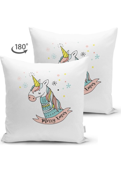 Çift Taraflı Beyaz Zeminde Unicorn Motifli Bebek Odası Süet Yastık Kırlent Kılıfı