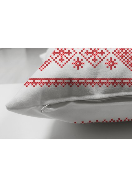 Çift Taraflı Merry Christmas Kanaviçe Görünümlü Geyikler Dijital Baskılı Süet Yastık Kırlent Kılıfı modelleri