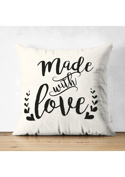 Made With Love Yazı Desenli Çift Taraflı Modern Süet Kırlent Kılıfı