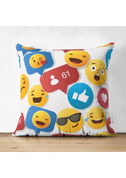 Çift Taraflı Emoji ve Like Dijital Baskılı Modern Süet Yastık Kılıfı