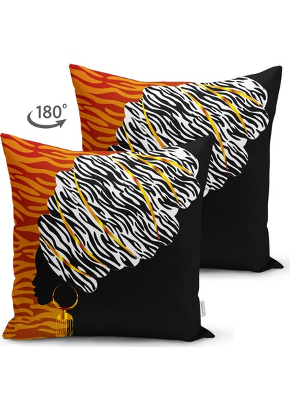 Siyah ve Karamel Zeminde Zenci Kadın Çift Taraflı Dijital Baskılı Süet Kırlent Kılıfı fiyatları