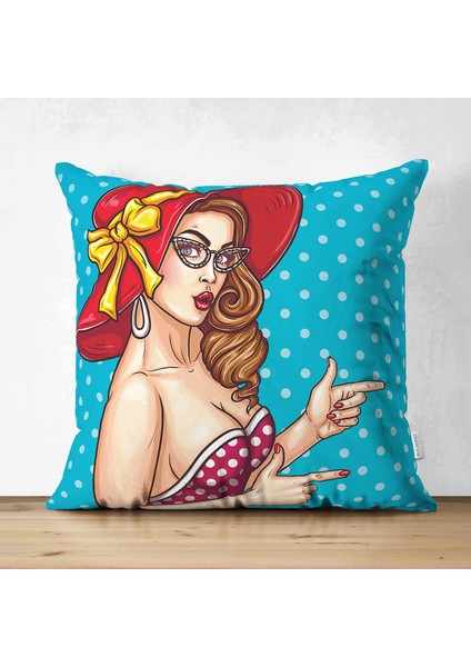 Çift Taraflı Pop Art Resimli Dijital Baskılı Dekoratif Süet Yastık Kırlent Kılıfı