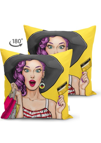 Çift Taraflı Pop Art Resimli Dijital Baskılı Dekoratif Süet Yastık Kırlent Kılıfı fiyatları