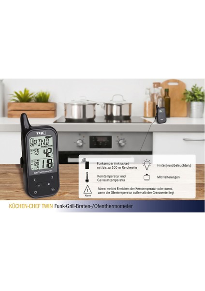 Dostmann "Küchen-Chef 2" Çift Problu, Alarmlı, Kablosuz Barbekü, Mangal, Kızartma, Et, Fırın Termometresi TM832.1049