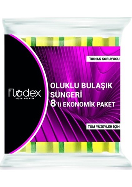 Ekstra Güçlü Yeşil Oluklu Sünger 8 Li