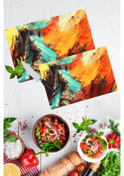 2'li Takım Boya Görünümlü Takım Cam Kesme Tahtası - Cam Kesim Tablası