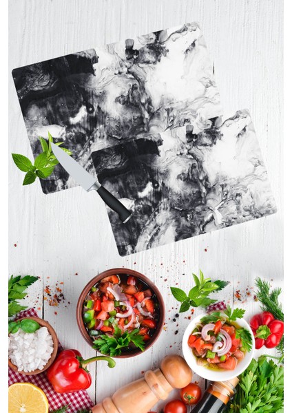 2'li Takım Sis Desen Görünümlü Takım Cam Kesme Tahtası - Cam Kesim Tablası