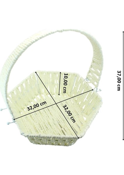 Süsle Bebek ve Parti Saplı Altıgen Kumaş Sepet, 32 cm, Büyük Boy, Mavi