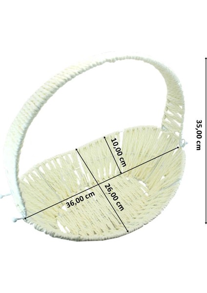 Süsle Bebek ve Parti Saplı Oval Kumaş Süslü Sepet, 36 cm, Orta Boy, Krem