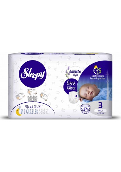 Gece Külotu Lavanta Yağlı Midi 3 Beden 34 Adet