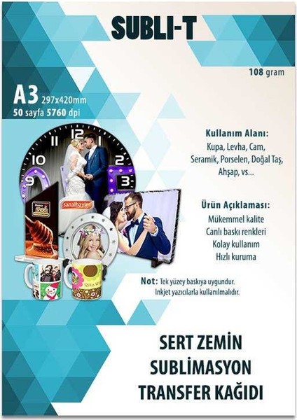 Sublimasyon Baskı Kağıdı A3 Sert Zemin