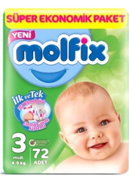 MOLFİX DEV EKO MİDİ 3 Beden 4-9 kg 72'li