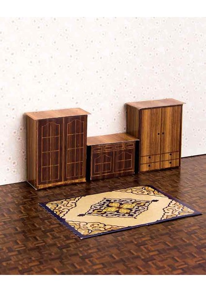 Maket Ahşap Dolap ve Çekmece/halı Set 1-50 Ölçek