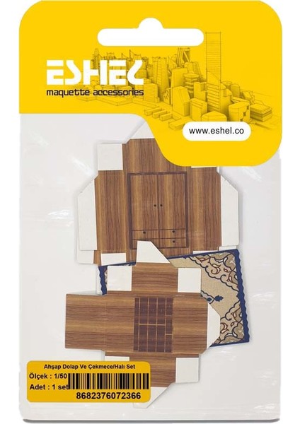 Maket Ahşap Dolap ve Çekmece/halı Set 1-50 Ölçek