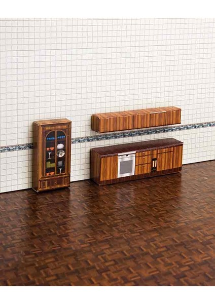 Maket Mutfak Dolabı/ahşap Camlı Raflı Dolap 1-50 Ölçek