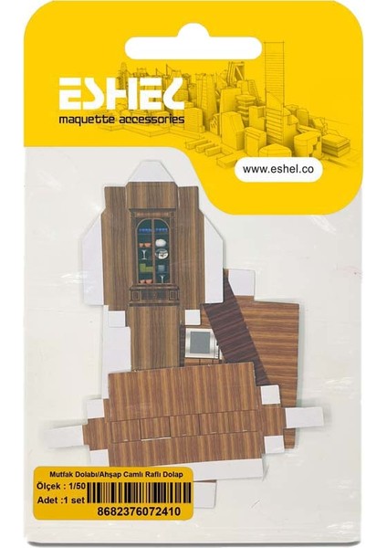 Maket Mutfak Dolabı/ahşap Camlı Raflı Dolap 1-50 Ölçek