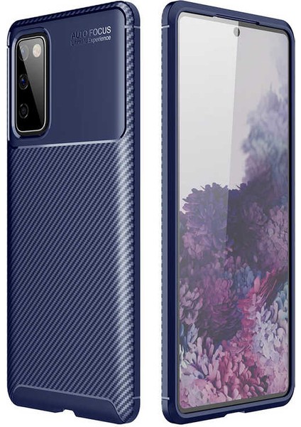 Samsung Galaxy S20 Fe Kılıf Karbon Desenli Lux Negro Silikon + Tam Kaplayan 5D Cam Ekran Koruyucu Lacivert