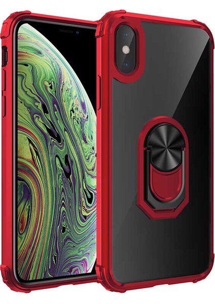 - Apple iPhone XS Max 6.5 - Kılıf Yüzüklü Arkası Şeffaf Koruyucu Mola Kapak - Kırmızı