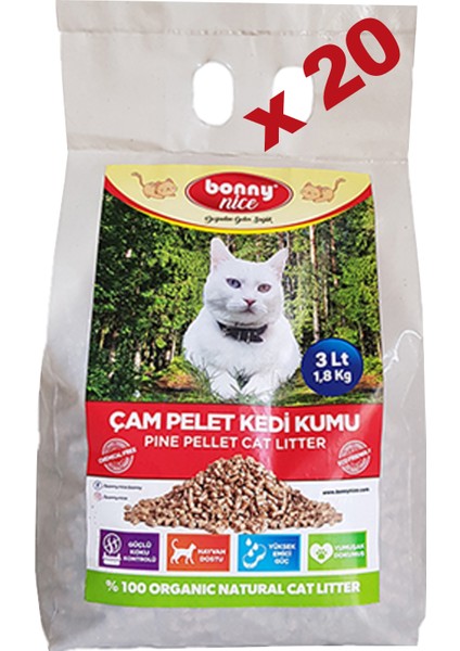 Doğal Kedi Kumu Çam Pellet 2 kg 4 L x 20 Paket
