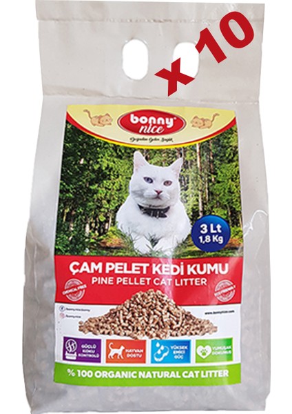 Doğal Kedi Kumu Çam Pellet 2 kg 4 L x 10 Paket