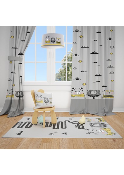 Sevimli Ayılar 2 Çocuk ve Bebek Odası Fon Perde 2 Kanat TLA-093