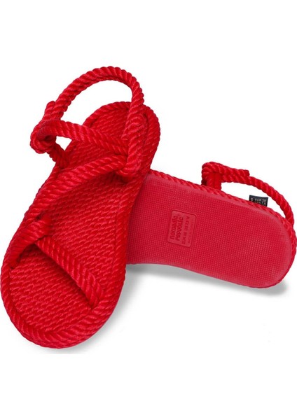 Mykonos Kauçuk Tabanlı Kadın Halat Sandalet Kırmızı