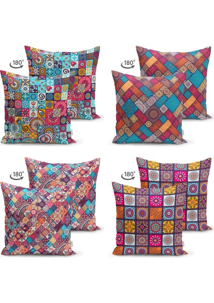 Dekoratif Kilim Desenli 4'lü Çift Taraflı Süet Yastık Kırlent Kılıf Seti fiyatları