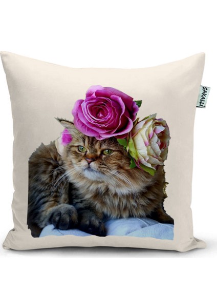 Kedi Desenli 3D Baskılı Dekoratif Kırlent Kılıfı