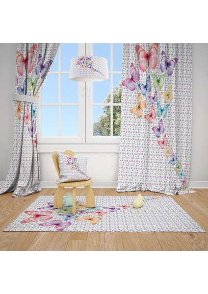 TLA-115 2 Kanat Kelebek Desenli Çocuk ve Bebek Odası Fon Perdesi