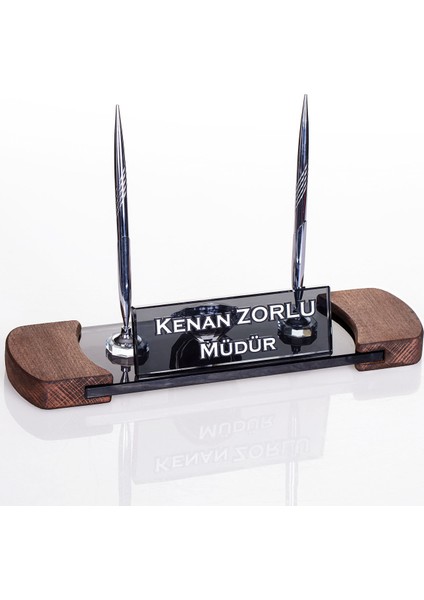 Kişiye Özel Royal Kristal Masa İsimliği Ahşap Ofis Masaüstü İsimlik - Gümüş
