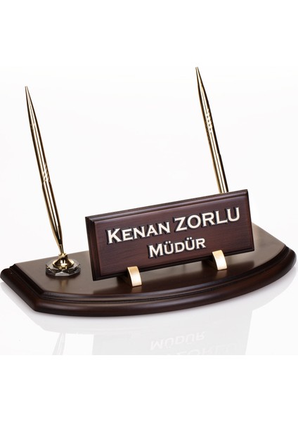 Kişiye Özel Çift Kalemli Ahşap Masa İsimliği Oval Ahşap Masa İsimlik