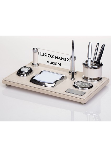 Moss Masa İsimlik Seti Beyaz Deri Ofis Masa İsimliği fiyatları