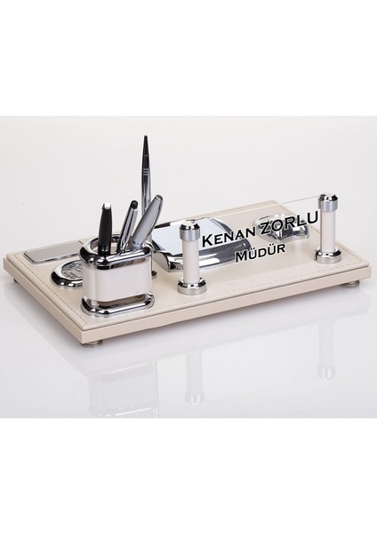 Moss Masa İsimlik Seti Beyaz Deri Ofis Masa İsimliği modelleri