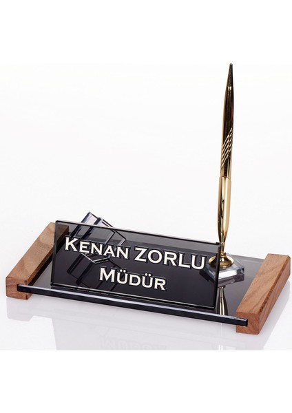 Kişiye Özel Safir Kristal Masa İsimliği Ahşap Ofis Masaüstü İsimlik