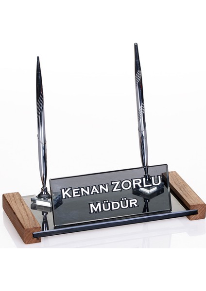 Kişiye Özel Lizbon Kristal Masa İsimliği Ahşap Ofis Masaüstü İsimlik - Gümüş