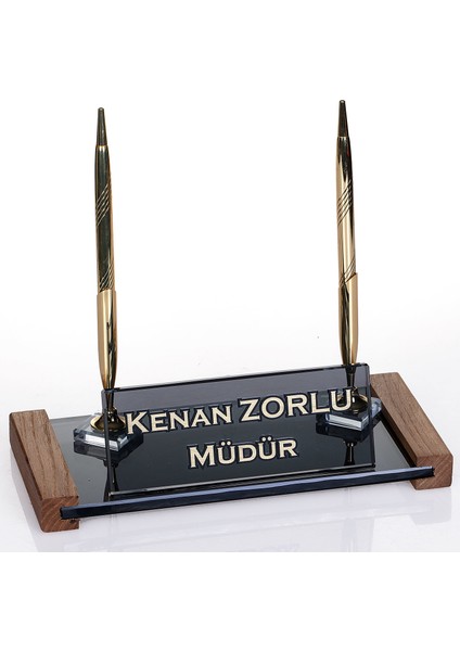 Kişiye Özel Lizbon Kristal Masa İsimliği Ahşap Ofis Masaüstü İsimlik