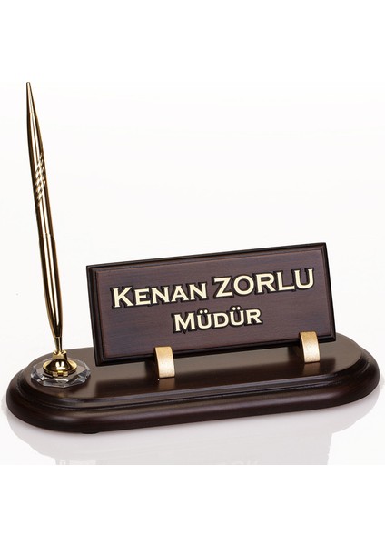 Kişiye Özel Tek Kalemli Ahşap Masa İsimliği Oval Ahşap Masa İsimlik