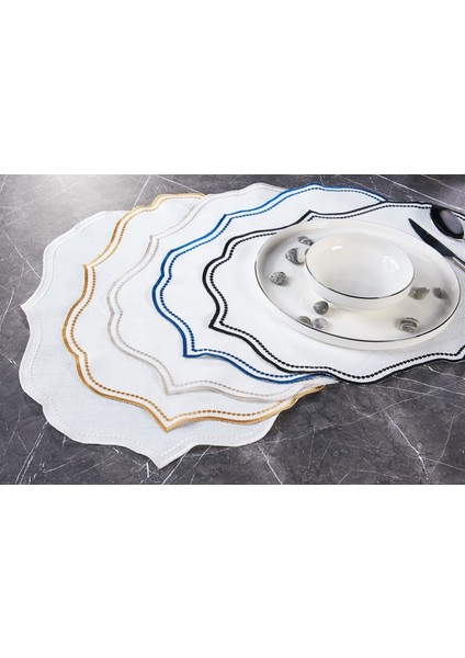 Caka Home 2'li Amerikan Servis Nakışlı Oymalı Keten Efektli Taş Renkli modelleri