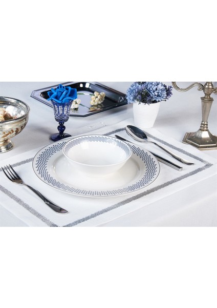 Caka Home 2'li Amerikan Servis Zikzak Nakışlı Keten Efektli Silver Sim Renkli