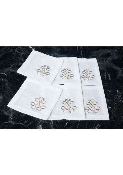 Caka Home 6'lı Kokteyl Peçetesi 3D Nakışlı Keten Efektli Taş