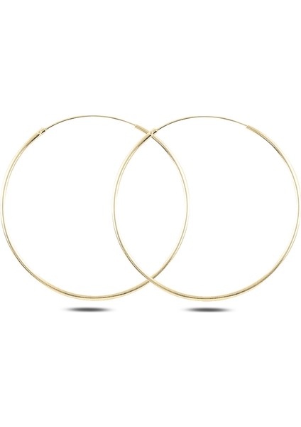 Altın Kaplama 40 mm Sade Halka Gümüş Küpe