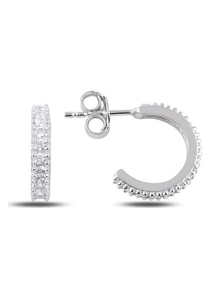 Rodyum Kaplama 8,5 mm Tek Sıra Zirkon Taşlı Tamtur Gümüş Küpe