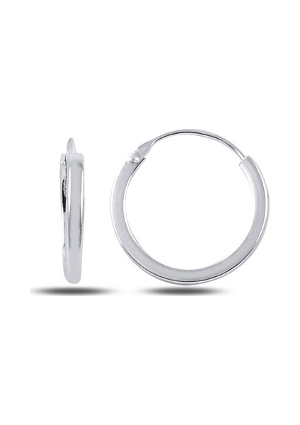 Rodyum Kaplama 14 mm Sade Halka Gümüş Küpe