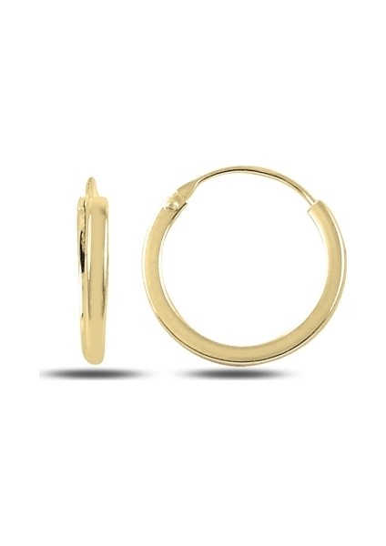 Altın Kaplama 14 mm Sade Halka Gümüş Küpe