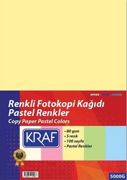 Fotokopi Kağıdı Pastel 5 Renk 100'lü