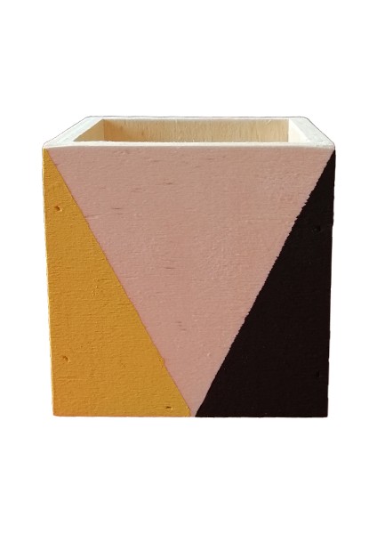 Geometrik Desenli Ahşap Kare Kutu (Siyah - Sarı)