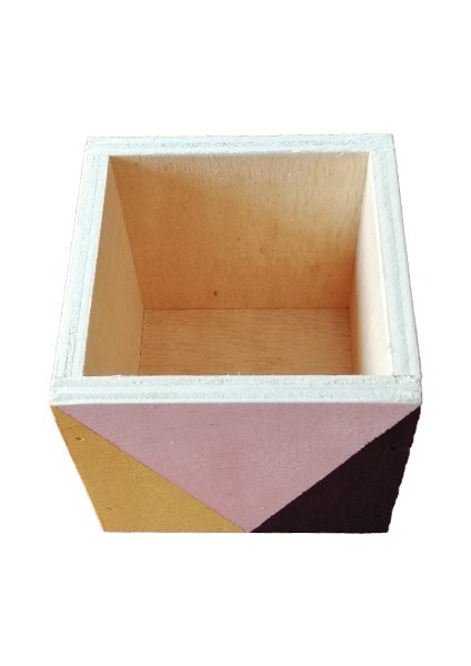 Geometrik Desenli Ahşap Kare Kutu (Siyah - Sarı) fiyatları