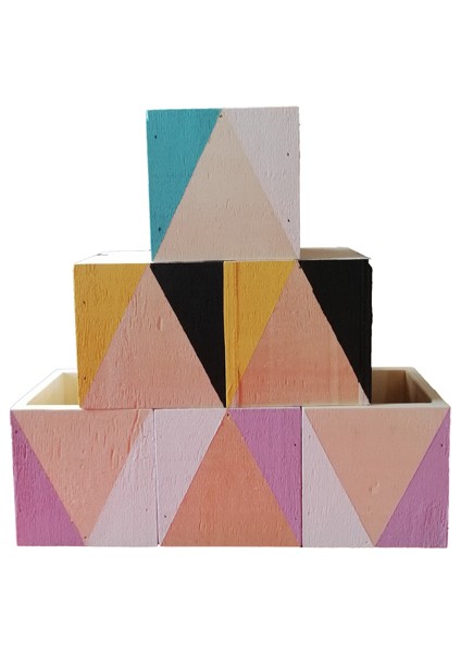 Geometrik Desenli Ahşap Kare Kutu (Siyah - Sarı) fırsatları
