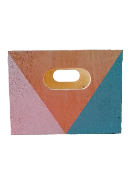 Geometrik Desenli Ahşap Dikdörtgen Kutu (Beyaz - Mavi)