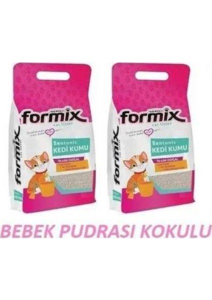 Topaklaşan Bebek Pudra Kokulu Ince Bentonit Kedi Kumu 10 Lt x 2 Adet